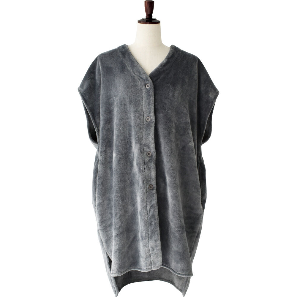 BACKYARD FAMILY「ルームウェア 上着 ベスト 通販 ロングベスト 部屋着 羽織 フリースベスト 着るブランケット」|ルームウェア|グレー1