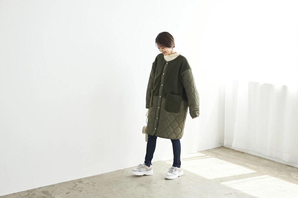 BACKYARD FAMILY「キルティングコート レディース 通販 ノーカラーコート ロングコート ノーカラージャケット 上着」|その他|