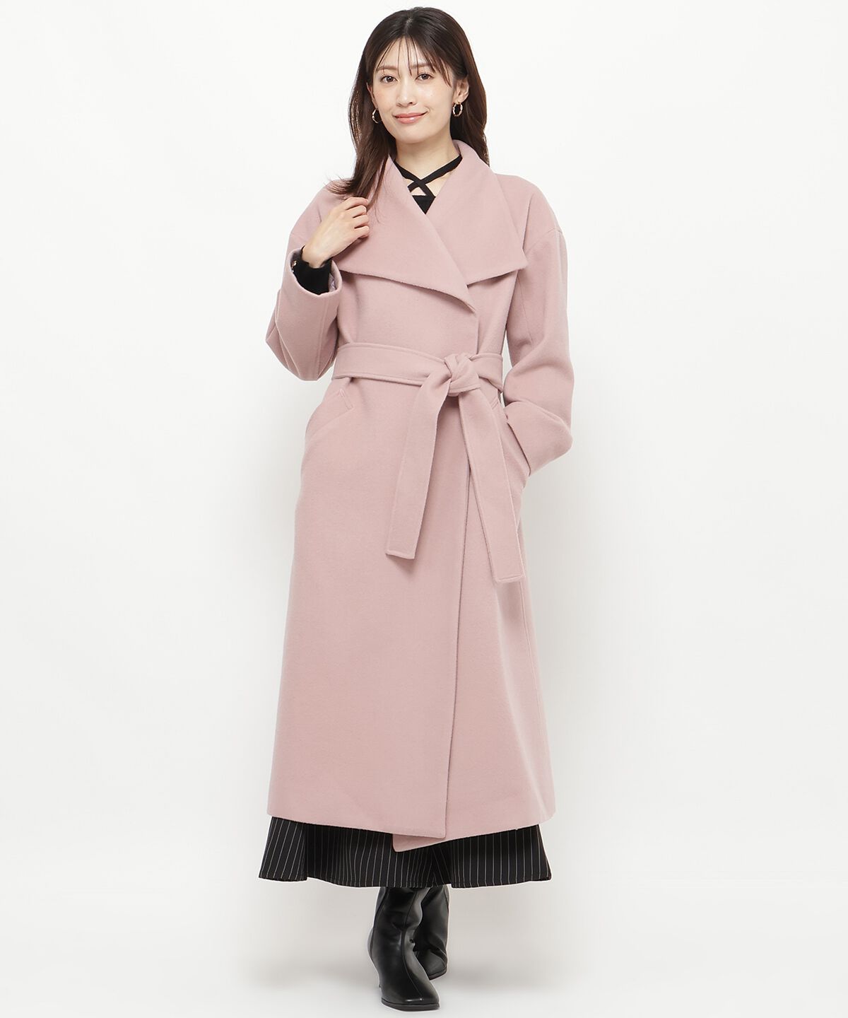 アンドクチュール「ウールビーバービッグカラーロングコート」|ダウン|