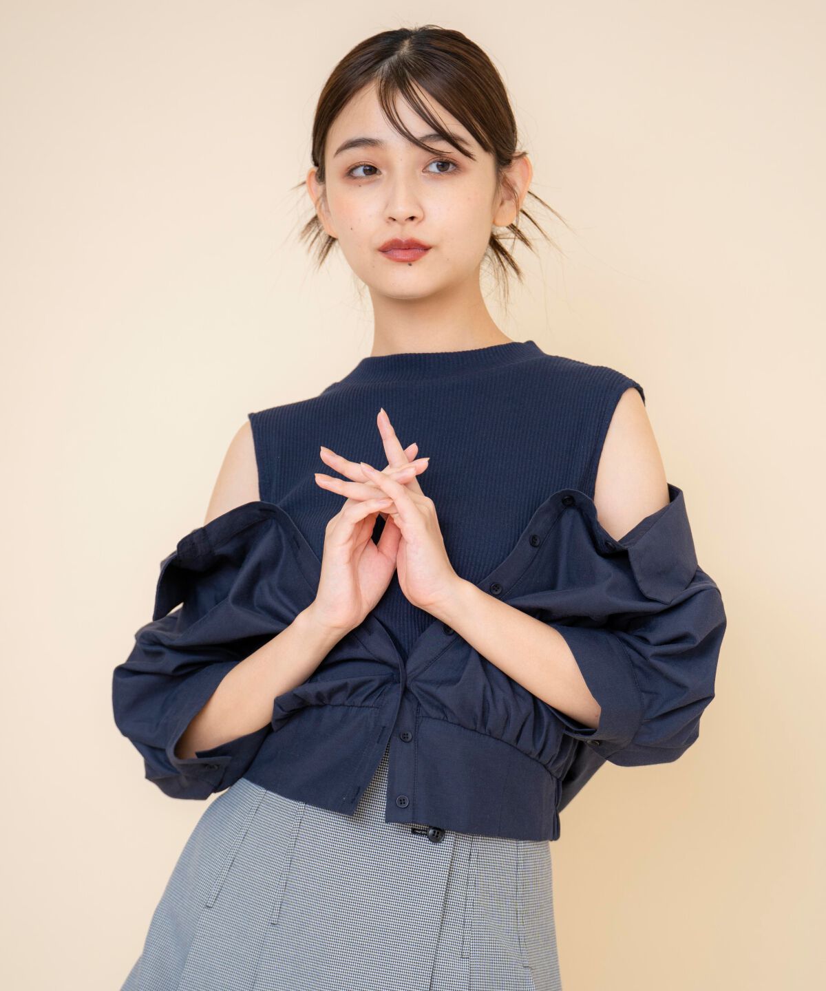 REDYAZEL「シャツレイヤードトップス」|Tシャツ・カットソー|ブラック