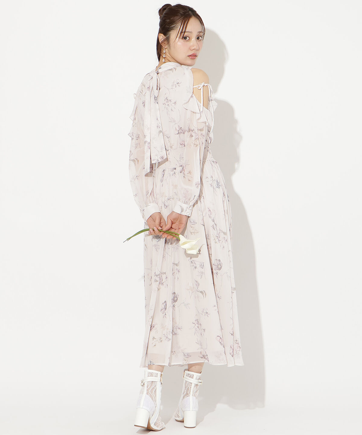 WILLSELECTION「フラワープリントフリルスリーブワンピース」|ワンピース|