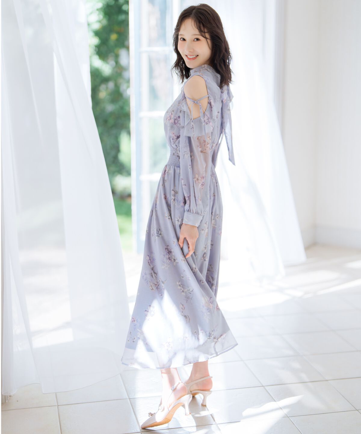 WILLSELECTION「フラワープリントフリルスリーブワンピース」|ワンピース|