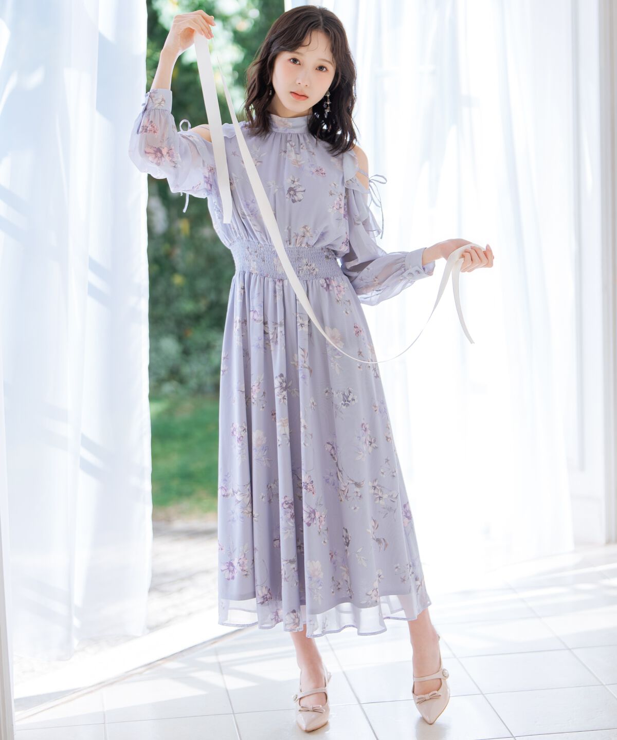 WILLSELECTION「フラワープリントフリルスリーブワンピース」|ワンピース|