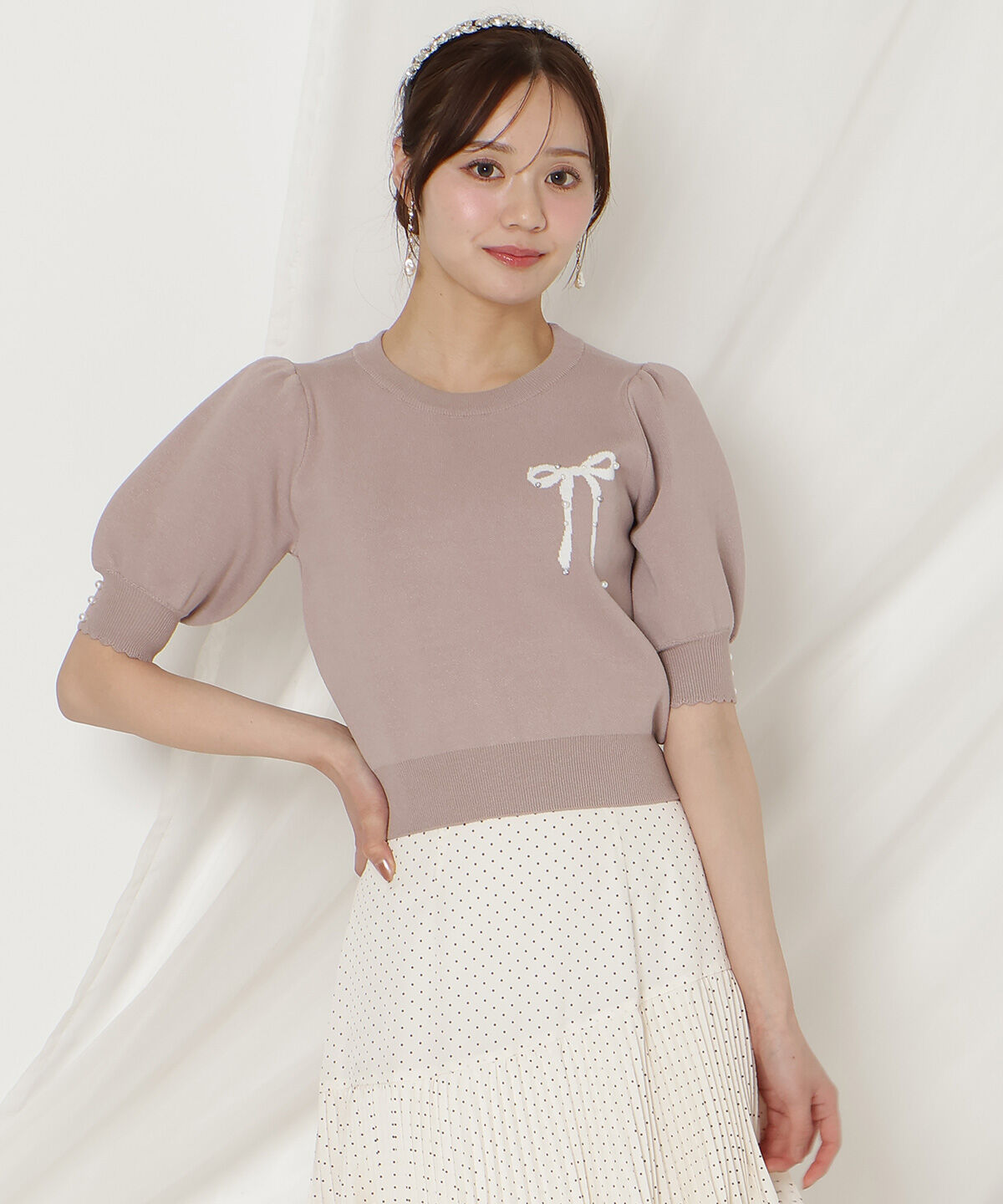 WILLSELECTION「リボンジャガードパフニット」|ニット・セーター|ピンク