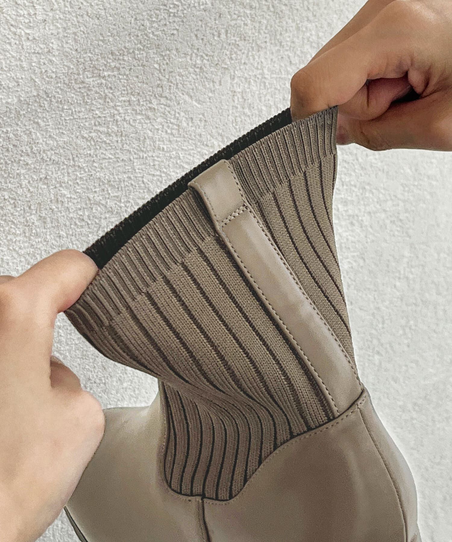 ORiental TRaffic「【 美脚 】スクエアトゥ ニット ヒール ブーツ /31403  足首柔らか ヒール6cm」|ショートブーツ|