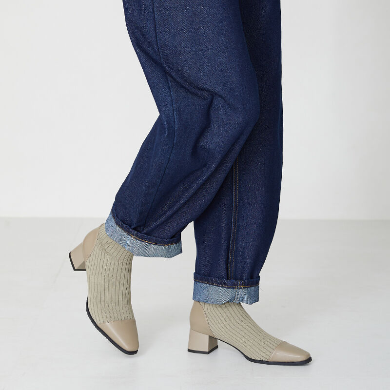 ORiental TRaffic「切替 ニット ヒールブーツ /31407 柔らかい ストレッチ」|ショートブーツ|GY