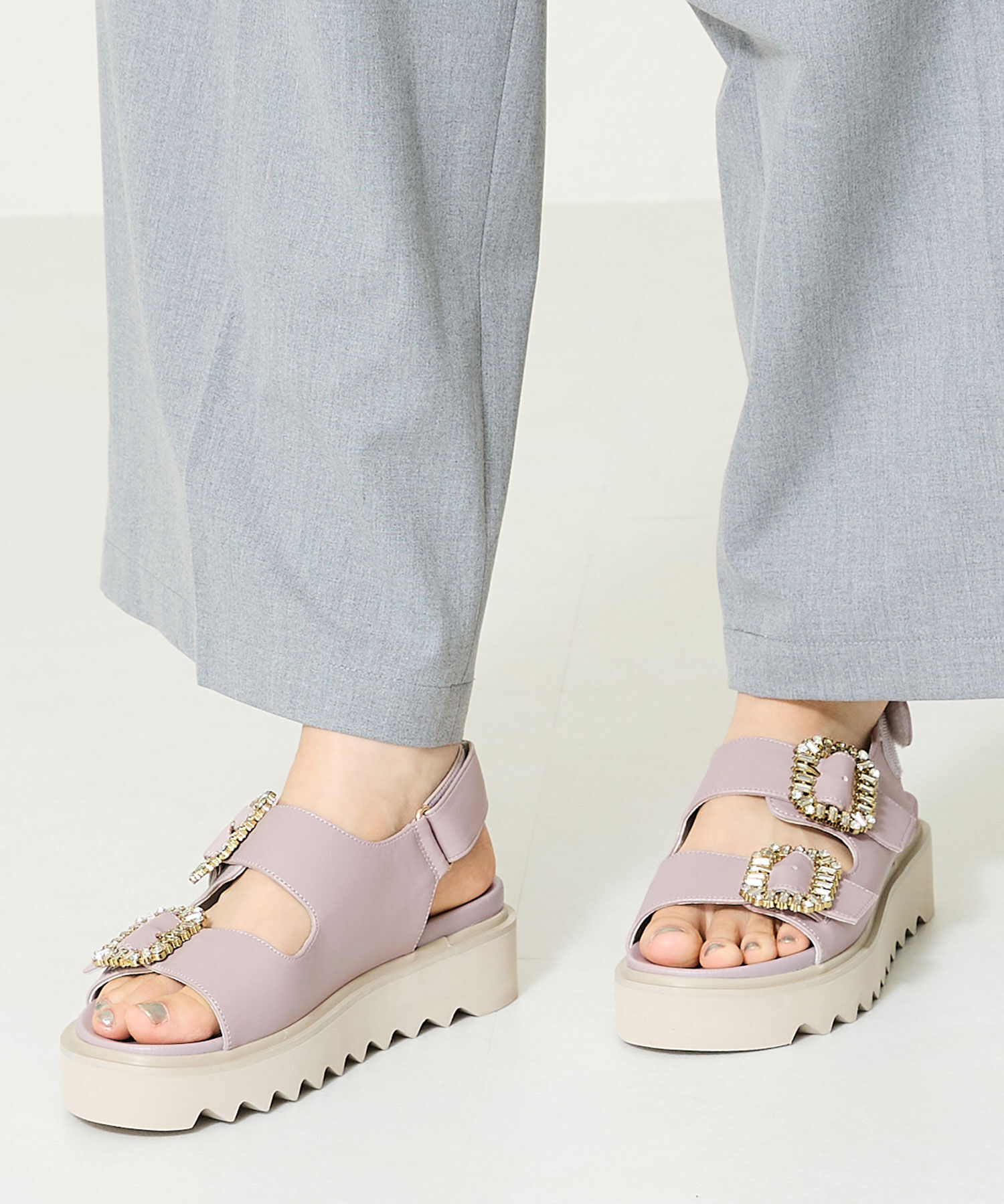 ORiental TRaffic「【アウトレット価格】厚底ビジューバックルサンダル/41201 スポサン 人気 トレンド 売れてる」|サンダル|