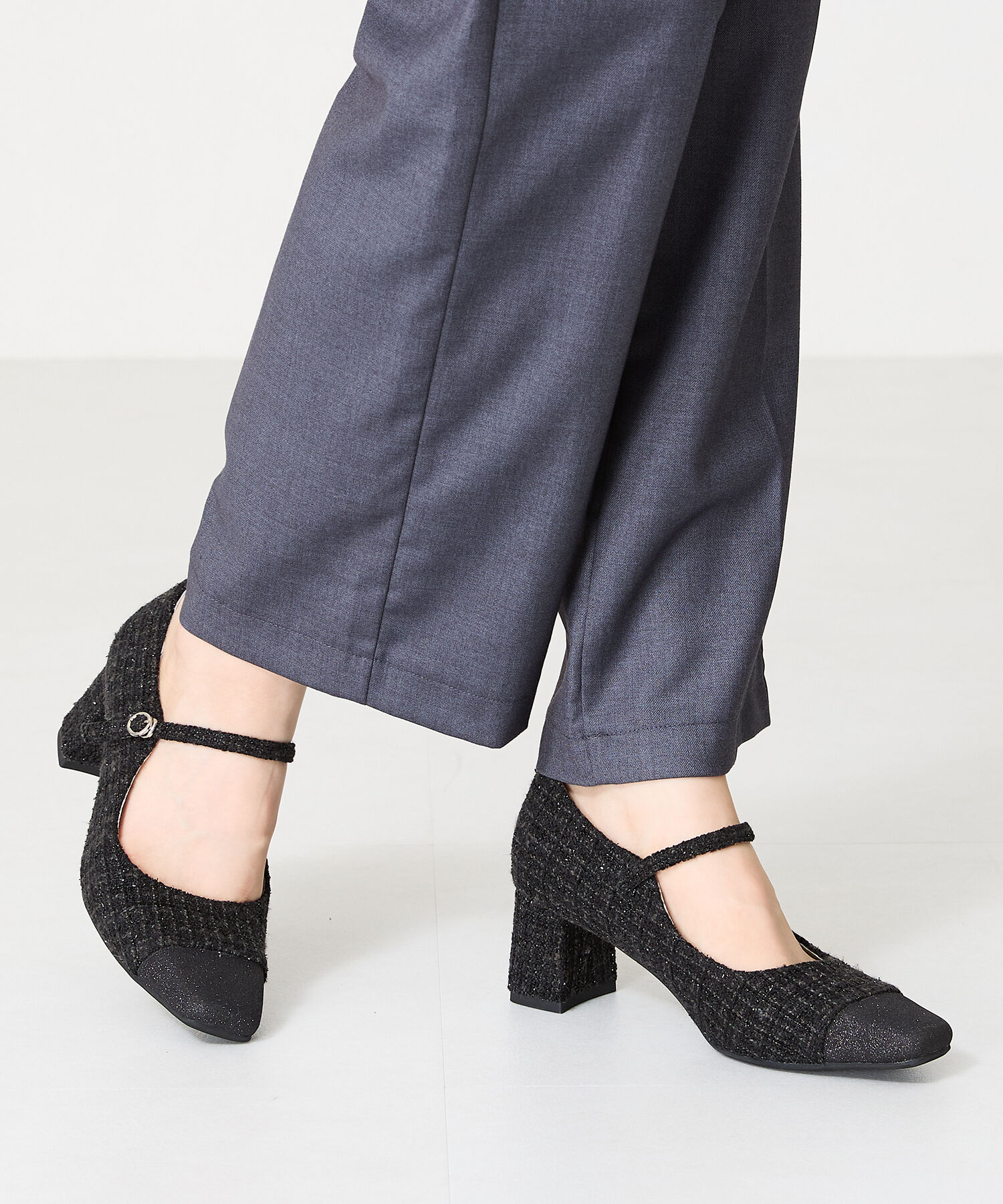 ORiental TRaffic「ツイード切替ワン ストラップパンプス /41309」|パンプス|BLACK