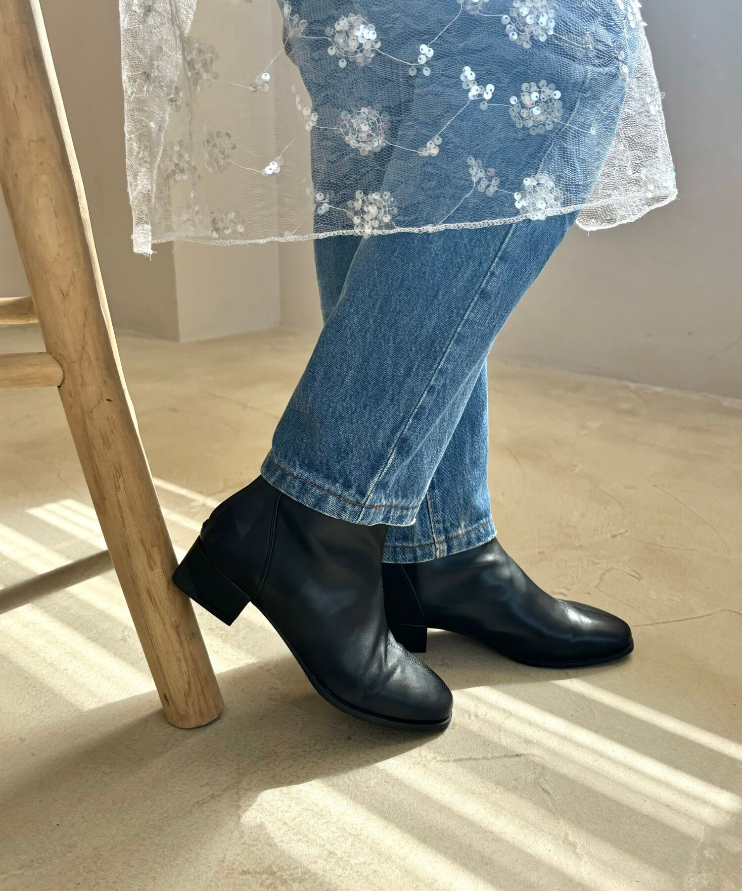 WA Oriental TRaffic「●2024秋冬新作●バックジップスクエアトゥストレッチブーツ/42403」|ショートブーツ|