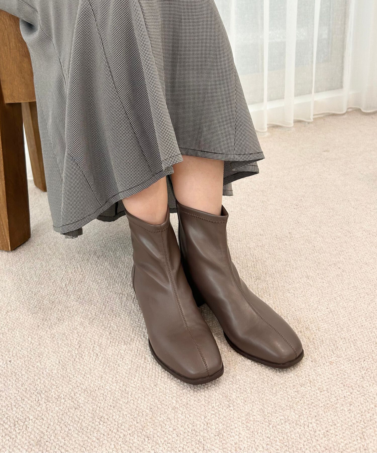 WA Oriental TRaffic「●2024秋冬新作●バックジップスクエアトゥストレッチブーツ/42403」|ショートブーツ|