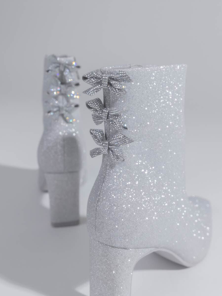  「バックリボングリッターショートブーツ」|ショートブーツ|