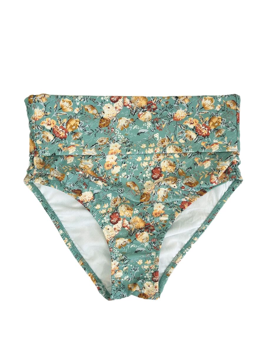 PEAK&PINE「レトロ小花柄バックリボンパフスリーブワンピ見えビキニ」|ビキニ|