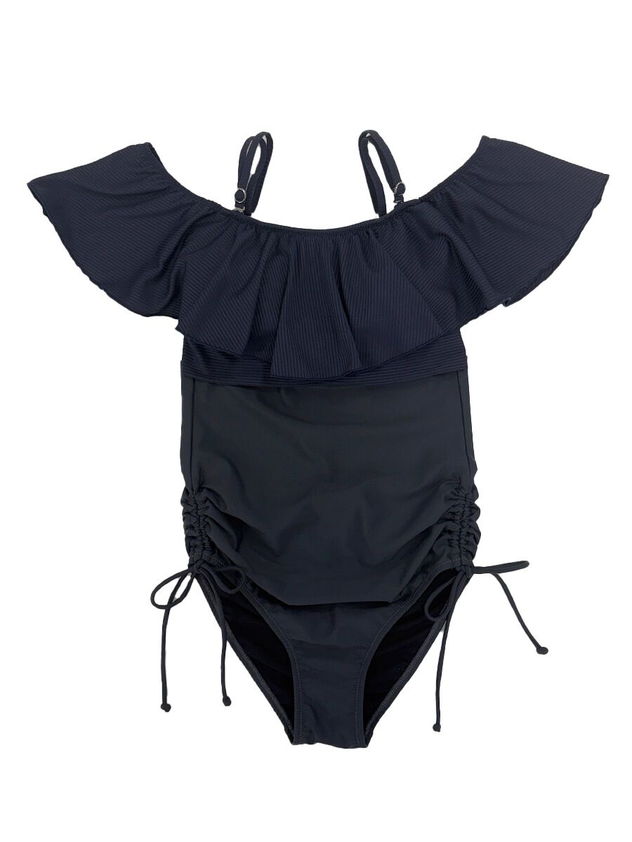 PEAK&PINE「無地オフショルダーワンピ見えビキニ」|ビキニ|ネイビー