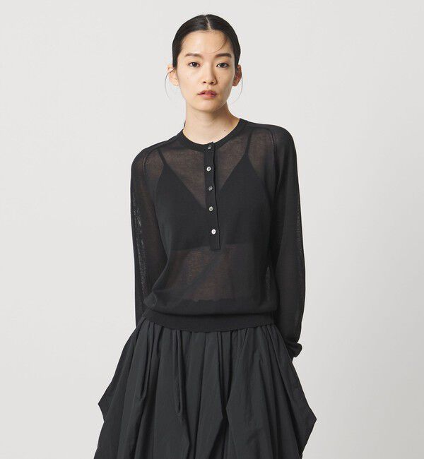 AEWEN MATOPH「＜AEWEN MATOPH＞シアーヘンリーネックニット ‐ ウォッシャブル ‐」|ニット・セーター|BLACK