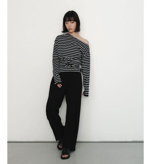 EMMEL REFINES「＜EMMEL REFINES＞EM センタープレス トロミ パンツ」|チノ|BLACK