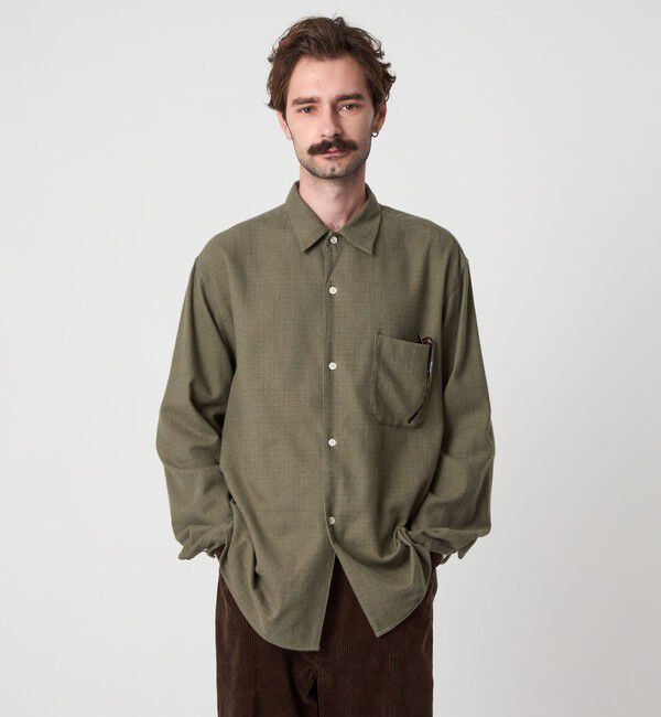 Steven Alan＞ ネル マイクロチェック オープンカラー シャツ BOX