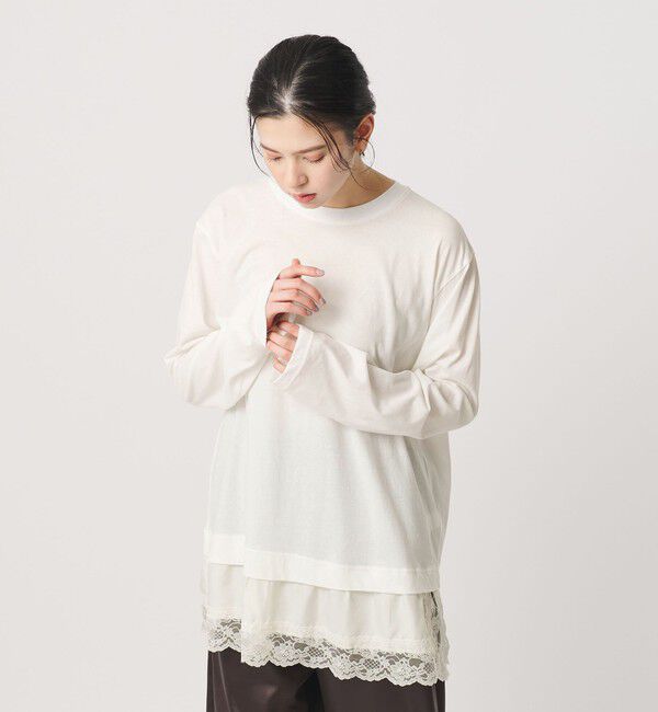 BEAUTY&YOUTH UNITED ARROWS「レースドッキング　ロングスリーブTシャツ」|Tシャツ・カットソー|