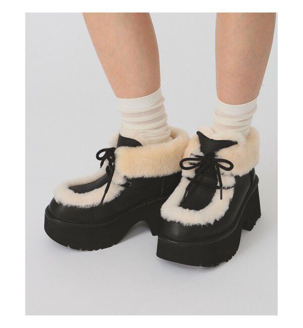 Ray BEAMS 「UGG(R) / ESMEE LEATHER LACE UP」|ロングブーツ|BLACK