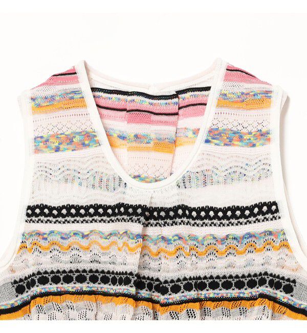 Ray BEAMS 「boussole / Sheer Mix 3D Lace-Jacquard Gathered Hem Tank」|ニット・セーター|