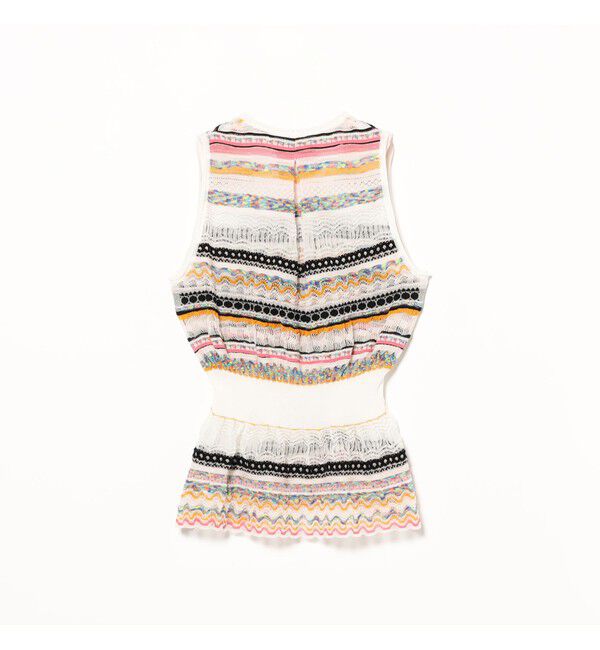Ray BEAMS 「boussole / Sheer Mix 3D Lace-Jacquard Gathered Hem Tank」|ニット・セーター|