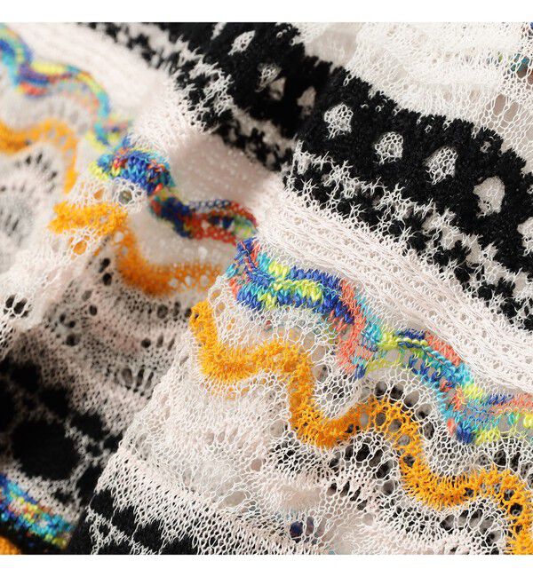 Ray BEAMS 「boussole / Sheer Mix 3D Lace-Jacquard Gathered Hem Tank」|ニット・セーター|
