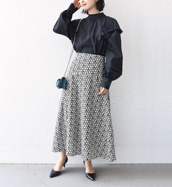 SHIPS for women「*〈手洗い可能〉ドット / 花柄 切替 セミフレア スカート ◇」|スカート|