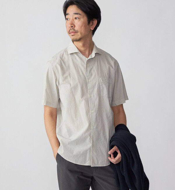 SHIPS「SHIPS: ボイル セミワイドカラー ストライプ ショートスリーブ シャツ」|シャツ・ブラウス|