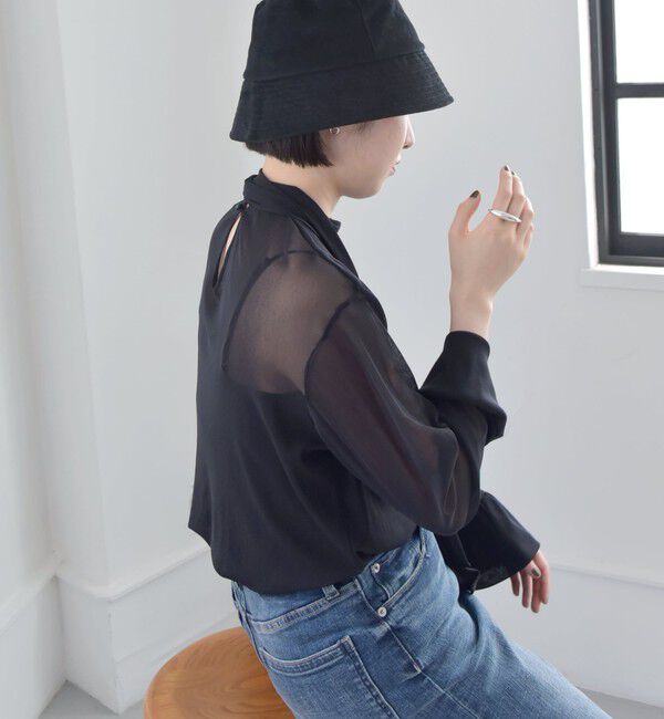 quaranciel「quaranciel:〈洗濯機可能〉チュール シアー ボウタイ プルオーバー」|Tシャツ・カットソー|