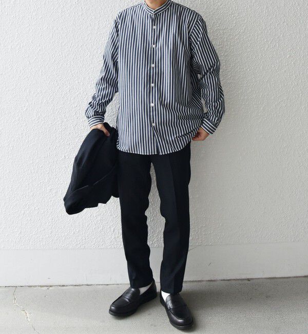SHIPS any「SHIPS any: ストライプ / ソリッド リラックス バンドカラー シャツ 25AW◇」|シャツ・ブラウス|