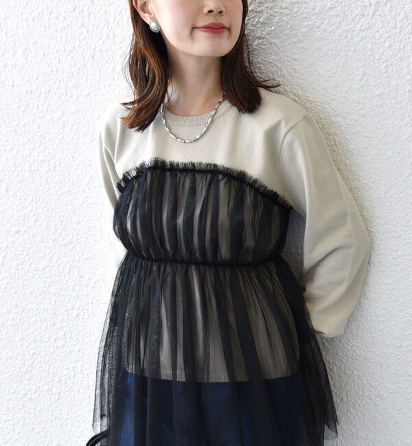 SHIPS for women「* 〈手洗い可能〉チュール ドッキング ニット ◇」|ニット・セーター|ライトグレー