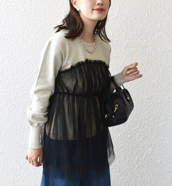 SHIPS for women「* 〈手洗い可能〉チュール ドッキング ニット ◇」|ニット・セーター|