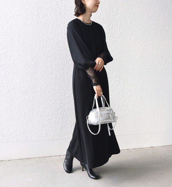 SHIPS for women「【SHIPS別注】kaene:ブラック フォーマル レース スリーブ ワンピース（セレモニー対応可）」|ワンピース|