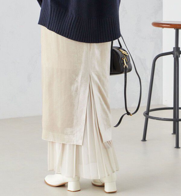 SHIPS for women「プリーツ コンビ クラッシュ スカート ◇」|スカート|ベージュ
