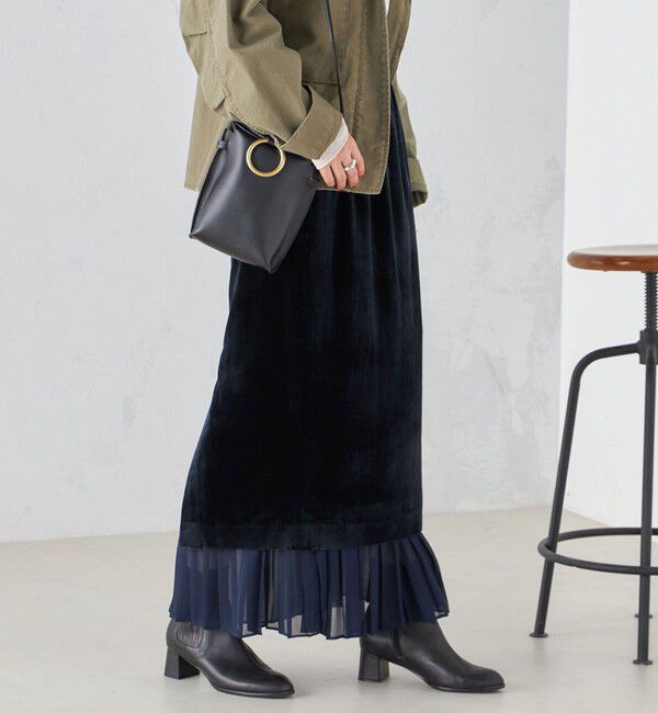 SHIPS for women「プリーツ コンビ クラッシュ スカート ◇」|スカート|ネイビー