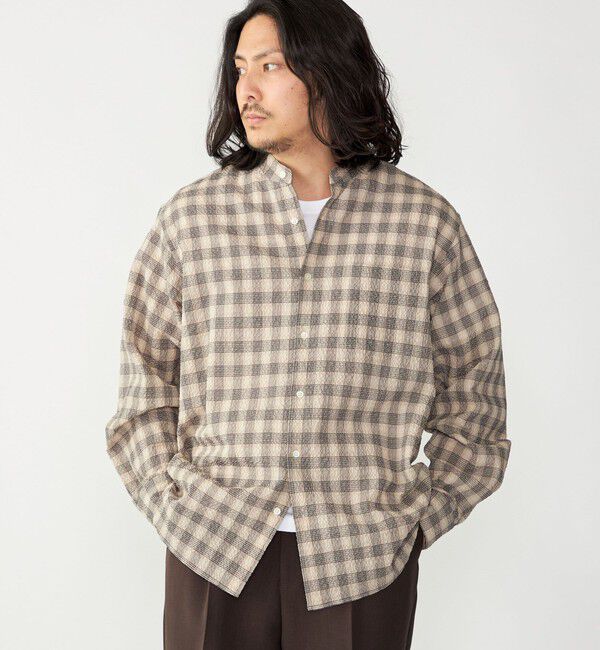 SHIPS「SHIPS: エアー サッカー バンドカラー リラックス 長袖 シャツ〈単色／チェック〉」|シャツ・ブラウス|