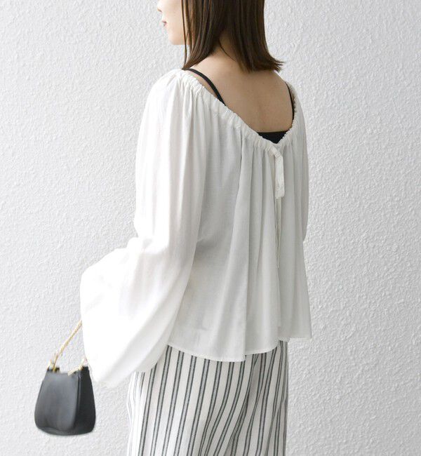 SHIPS any「SHIPS any:〈洗濯機可能〉リネン ミックス ギャザー リボン ブラウス」|シャツ・ブラウス|