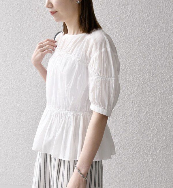 SHIPS any「SHIPS any:〈洗濯機可能〉コード リボン パフスリーブ ブラウス」|シャツ・ブラウス|