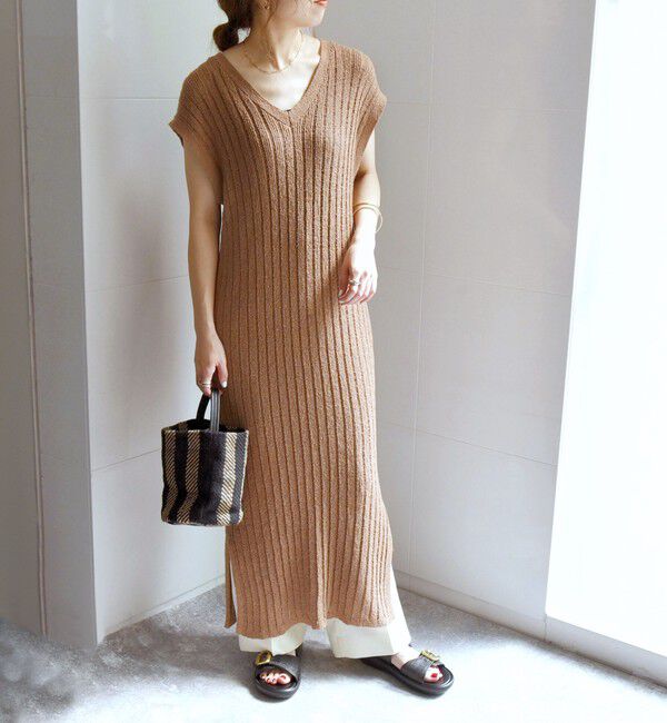 SHIPS any「SHIPS any:〈手洗い可能〉ブークレヤーン ワイドリブ ニット ワンピース」|ワンピース|ブラウン