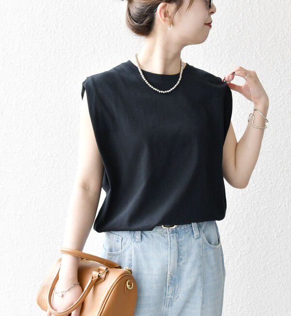 SHIPS any「SHIPS any:〈抗菌防臭/洗濯機可能〉USAコットン ラウンドヘム ノースリーブ TEE」|Tシャツ・カットソー|