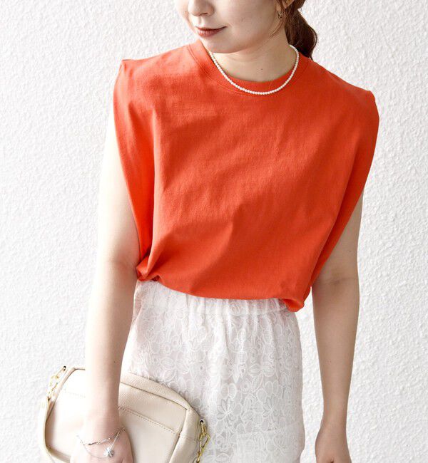 SHIPS any「SHIPS any:〈抗菌防臭/洗濯機可能〉USAコットン ラウンドヘム ノースリーブ TEE」|Tシャツ・カットソー|