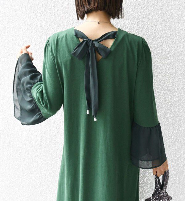 SHIPS for women「【WEB限定】〈手洗い可能〉バック リボン タック ワンピース」|ワンピース|グリーン