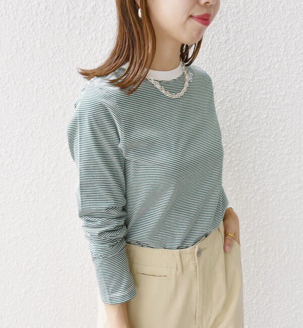 SHIPS for women「【WEB限定】〈洗濯機可能〉刺繍 デザイン ボーダー リンガー TEE」|Tシャツ・カットソー|