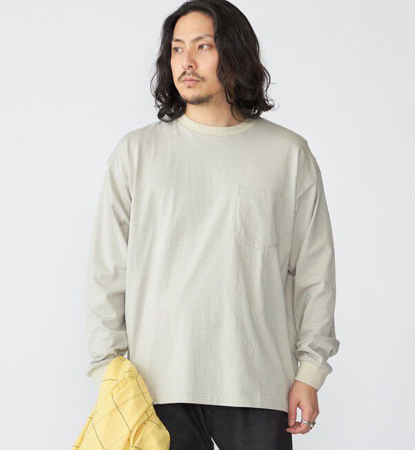 SHIPS「SHIPS: マイクロ ボーダー Tシャツ (ロンT)」|Tシャツ・カットソー|ベージュ