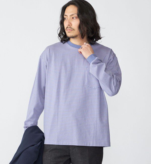 SHIPS「SHIPS: マイクロ ボーダー Tシャツ (ロンT)」|Tシャツ・カットソー|ラベンダー