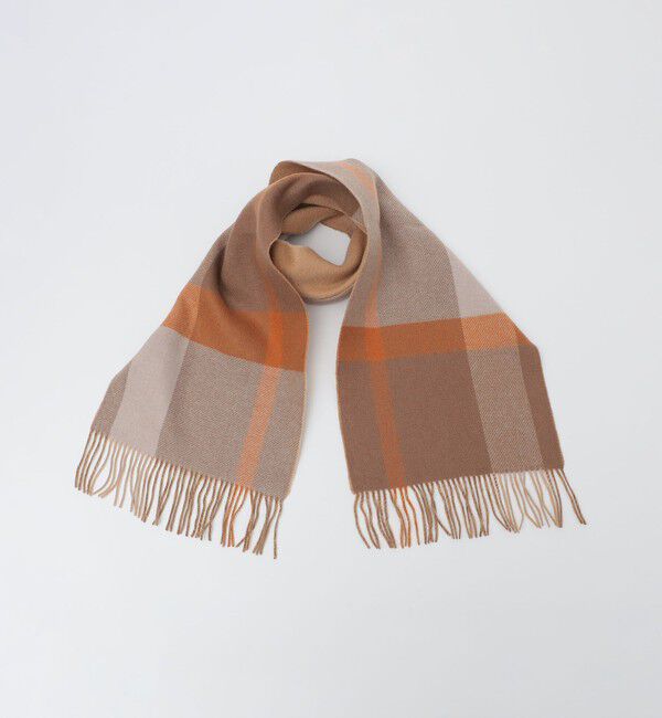 SHIPS「SHIPS: チェック カシミヤ ダブルフェイス マフラー」|ストール|キャメル