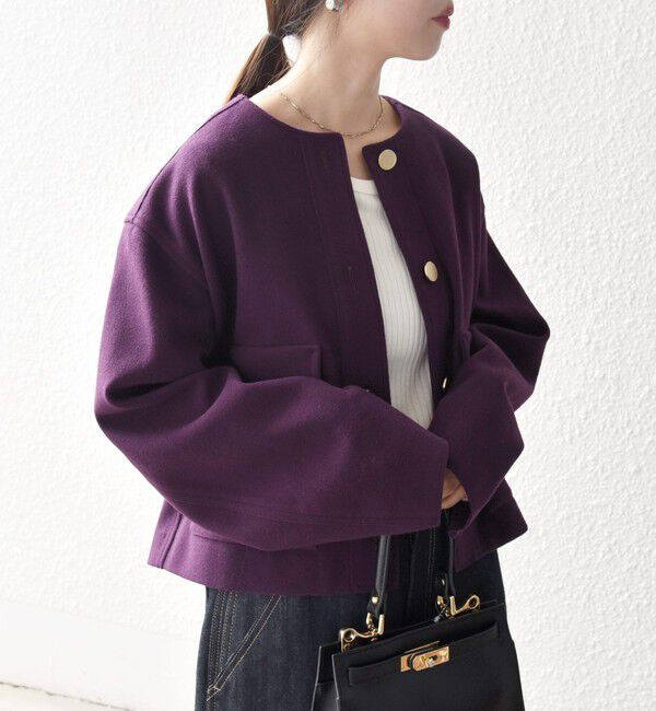 SHIPS any「SHIPS any: エア ニードル ポケット コンパクト ノーカラー ジャケット」|ノーカラージャケット|パープル