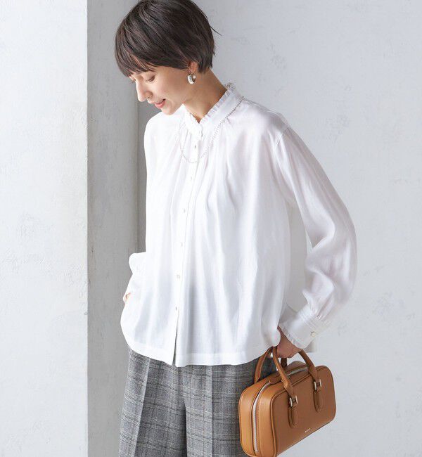 SHIPS for women「〈手洗い可能〉フリル ネック フロント ギャザー ブラウス」|シャツ・ブラウス|