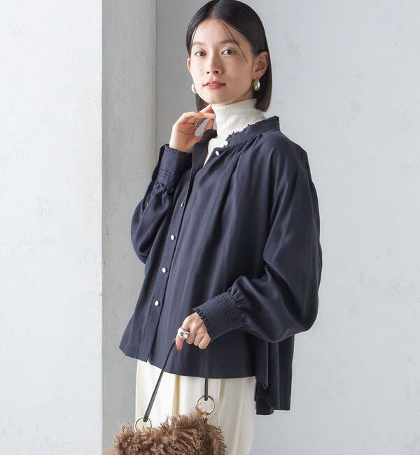 SHIPS for women「〈手洗い可能〉フリル ネック フロント ギャザー ブラウス」|シャツ・ブラウス|