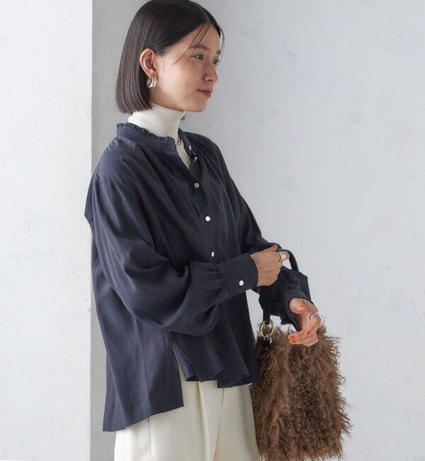 SHIPS for women「〈手洗い可能〉フリル ネック フロント ギャザー ブラウス」|シャツ・ブラウス|