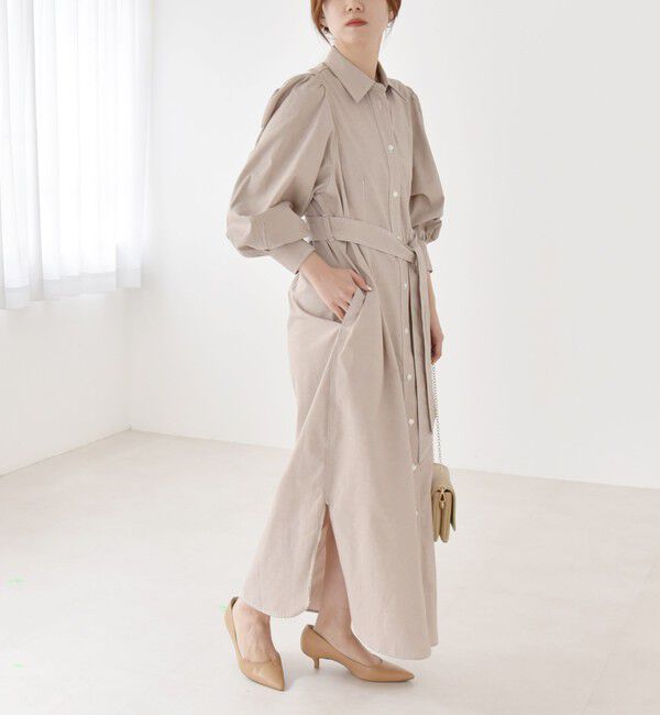 quaranciel「quaranciel:〈洗濯機可能〉シャンブレー パフ ロング シャツ ワンピース」|ワンピース|